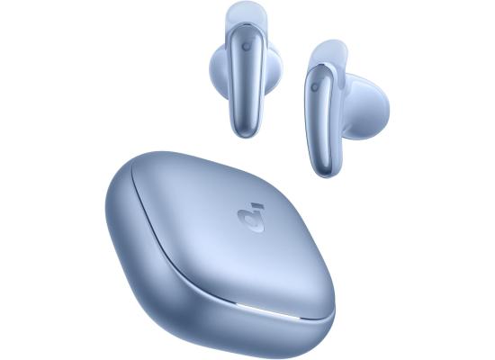 Anker Soundcore Liberty Buds, Semi-in-Ear Design, Removable Ear Fins, Real-Time Adaptive Noise Cancelling, Fast Charging, Wireless Bluetooth Earbuds, Translation Earbuds, 30H Playtime - Blue
